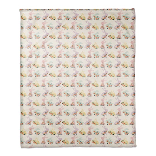Pastel Floral Rabbits 50&#x22; x 60&#x22; Coral Fleece Blanket